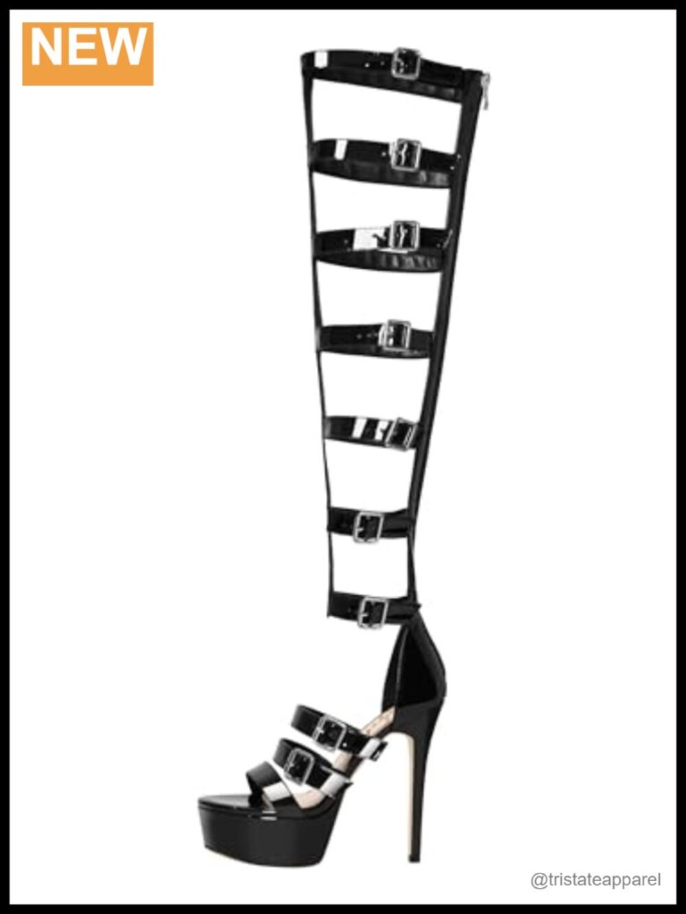 Thigh-High Stiletto Platform Sandals Adjustable Buckle Straps